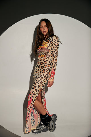 The Run Club Mesh Dress - Leopard Flames