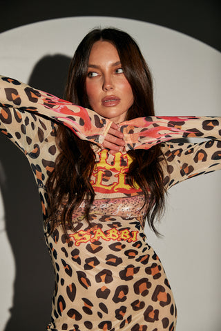 The Run Club Mesh Dress - Leopard Flames