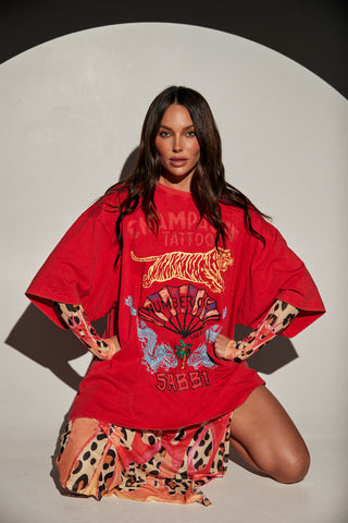 The Very Oversized Champagne Tattoo Tee - Red