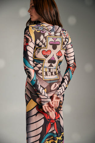 The Got Ink Mesh Long Sleeve Dress