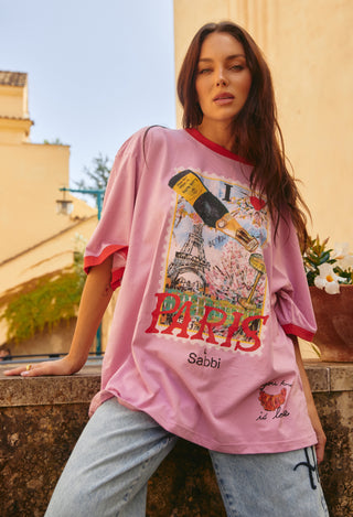 The Very Oversized Paris Love Notes Tee - Pink'