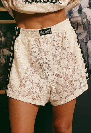 The Mini Hearts Lace Shorts - Cream