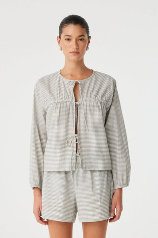 Chloe Tie Front Blouse - Black Check