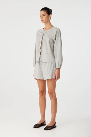 Chloe Tie Front Blouse - Black Check