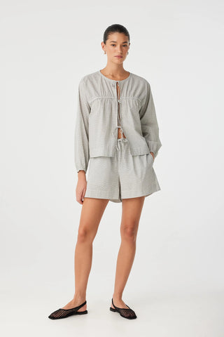 Chloe Tie Front Blouse - Black Check