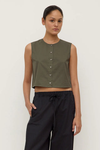 Cherry Button Front Top - Moss