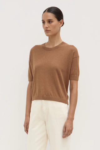 Vanya Cotton Cashmere Knit Tee - Bronze