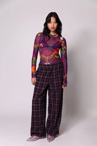 Baggy Vacay Pants - Plum Check