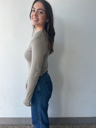 90s Icon Long Sleeve Scoop Neck - Dusty Olive