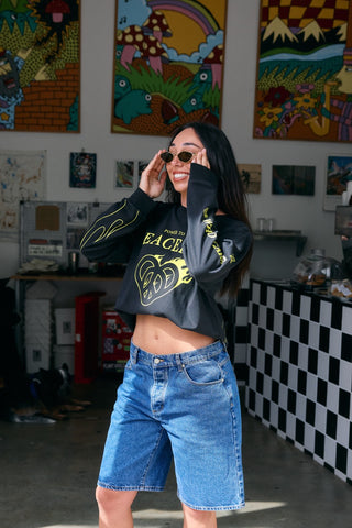 Power To The Peaceful Long Sleeve Tee - Vintage Black