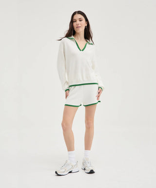 Contrast Knit Short - White/Green - Shorts - Holiday shop. - The Soho Movement