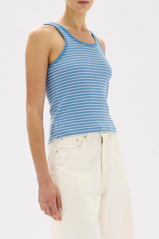 Drew Stripe Rib Tank - Bahama/White - Tanks - Assembly Label - The Soho Movement