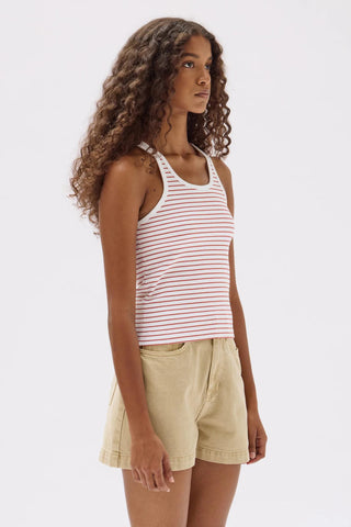 Drew Stripe Rib Tank - Papaya/White - Singlet - Assembly Label - The Soho Movement
