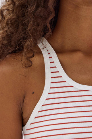 Drew Stripe Rib Tank - Papaya/White - Singlet - Assembly Label - The Soho Movement