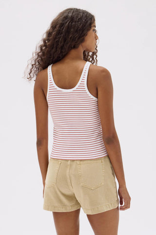 Drew Stripe Rib Tank - Papaya/White - Singlet - Assembly Label - The Soho Movement