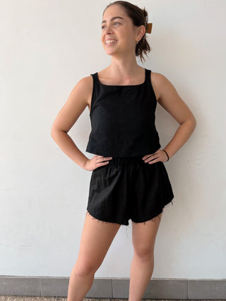 Gabby Linen Top - Black - The Soho Movement - The Soho Movement
