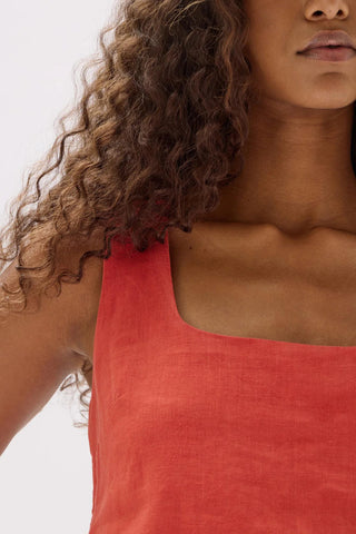 Georgina Linen Top - Papaya - Tops - Assembly Label - The Soho Movement