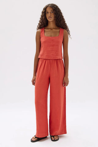 Georgina Linen Top - Papaya - Tops - Assembly Label - The Soho Movement