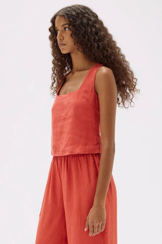 Georgina Linen Top - Papaya - Tops - Assembly Label - The Soho Movement