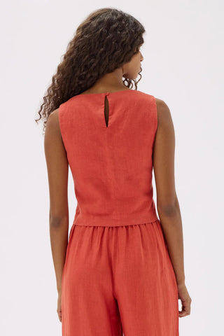 Georgina Linen Top - Papaya - Tops - Assembly Label - The Soho Movement