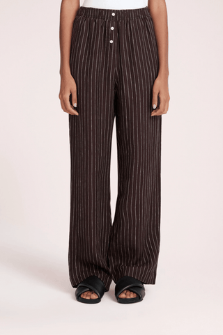 Lounge Stripe Linen Pant - Raisin Stripe - Pants - Nude Lucy - The Soho Movement