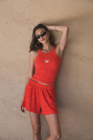 Monogram Tank - Lobster Red - Tanks - Araminta James - The Soho Movement