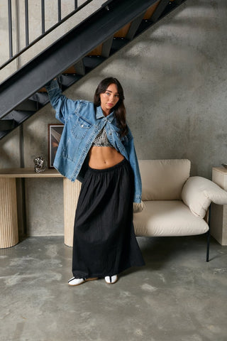 Poplin Cotton Maxi skirt - Black - Skirts - The Soho Movement - The Soho Movement