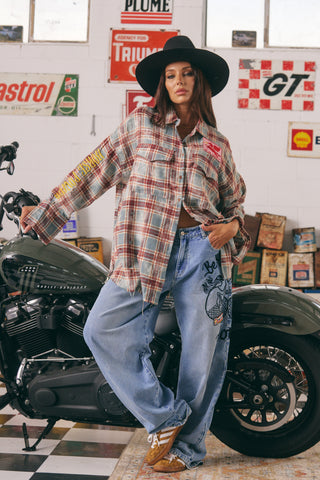 The Horse Power Distressed Flannel Shirt - Burgundy - Shirts & Tops - Sabbi - The Soho Movement