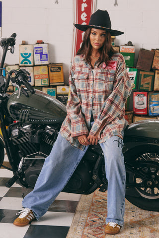 The Horse Power Distressed Flannel Shirt - Burgundy - Shirts & Tops - Sabbi - The Soho Movement
