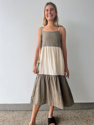 Duo Linen Dress - Ash/Natural - The Soho Movement - The Soho Movement