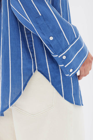 Ayla Stripe Long Sleeve Shirt - Royal/White