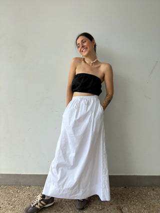 Poplin Cotton Maxi Skirt - White