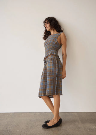 Alexa Longline Short - Cedar/Blue Check