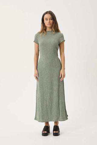 Elodie Seersucker Midi Dress - Base Deep Green Check