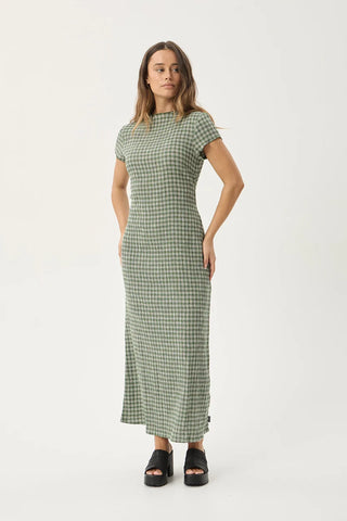 Elodie Seersucker Midi Dress - Base Deep Green Check