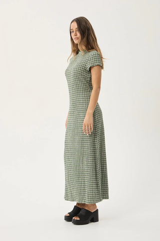 Elodie Seersucker Midi Dress - Base Deep Green Check