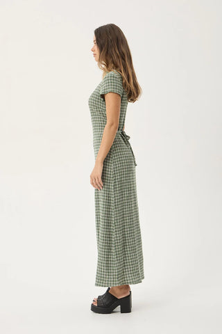 Elodie Seersucker Midi Dress - Base Deep Green Check