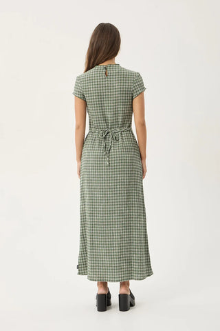 Elodie Seersucker Midi Dress - Base Deep Green Check