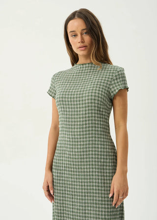 Elodie Seersucker Midi Dress - Base Deep Green Check
