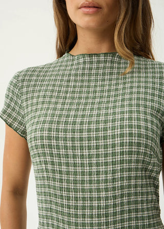 Elodie Seersucker Midi Dress - Base Deep Green Check
