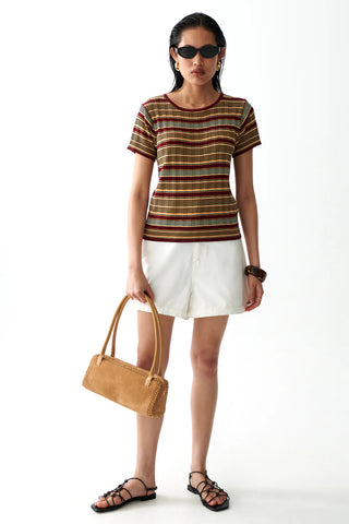 The Caen Knit Top - Bordeaux Stripe