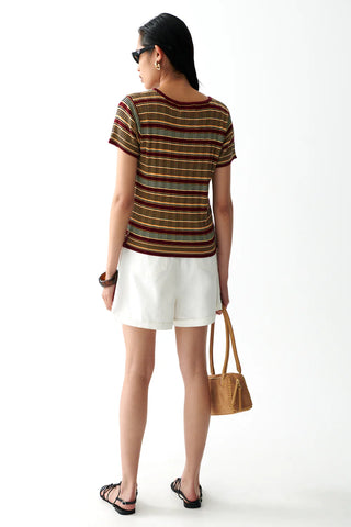 The Caen Knit Top - Bordeaux Stripe