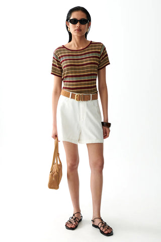 The Caen Knit Top - Bordeaux Stripe