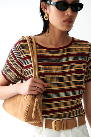 The Caen Knit Top - Bordeaux Stripe