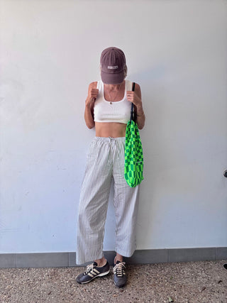 Poppy Stripe Pant - Sage/White