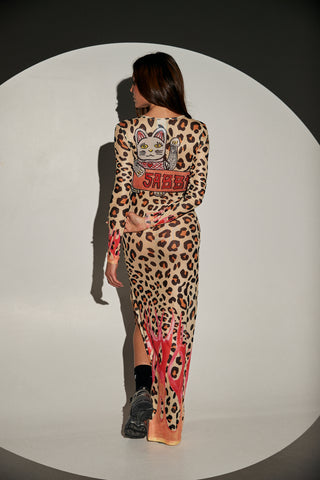 The Run Club Mesh Dress - Leopard Flames