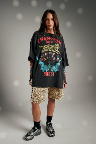 The Very Oversized Champagne Tattoo Tee - Black