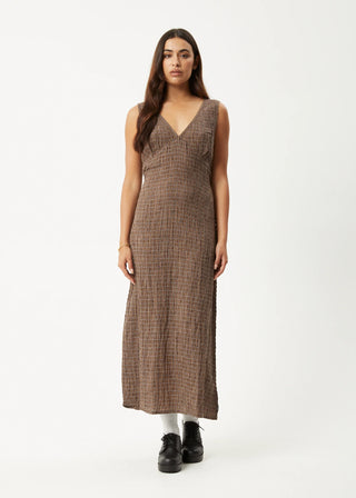 Hometown Seersucker Check Maxi Dress - Coffee