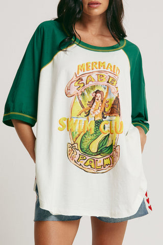 The Raglan Mermaid Swim Club Tee - Marshmallow/Green
