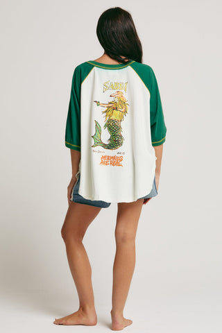 The Raglan Mermaid Swim Club Tee - Marshmallow/Green